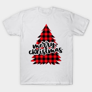 Merry Christmas buffalo plaid tree T-Shirt